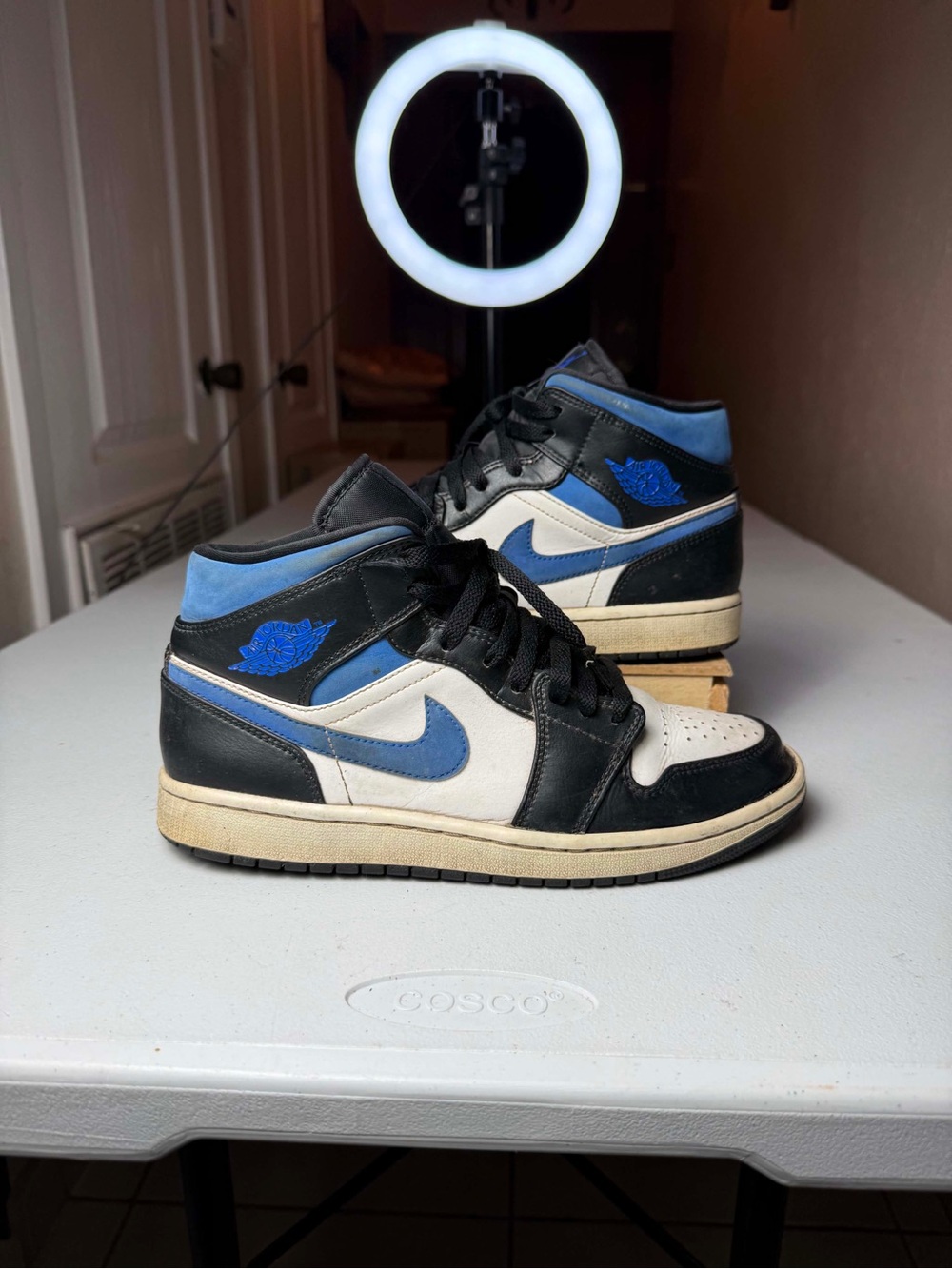 Nike Air Jordan 1 Mid Racer Blue White Black 554724-140 Men's Size 8.5
